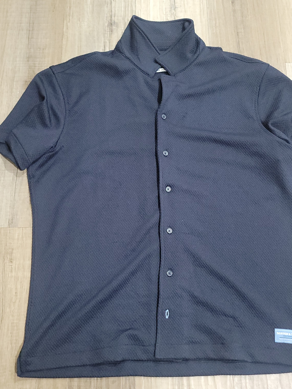 Scotch & Soda Navy Short-Sleeve Button-Down Knit Shirt